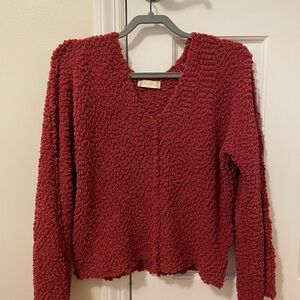 Chunky Knit Red V-Neck Sweater